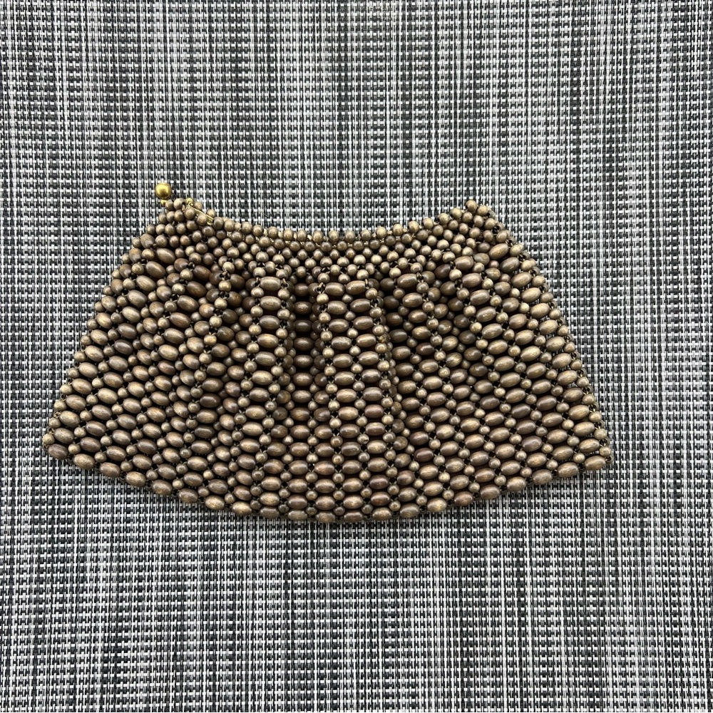 Wooden Brown Beaded Clutch Great Condition